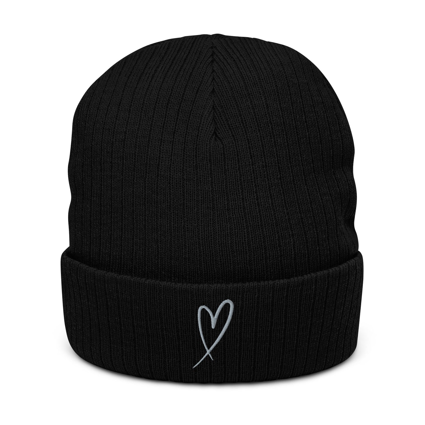 BLACK GREY HEART BEANIE