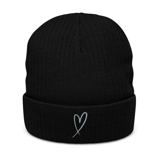 BLACK GREY HEART BEANIE