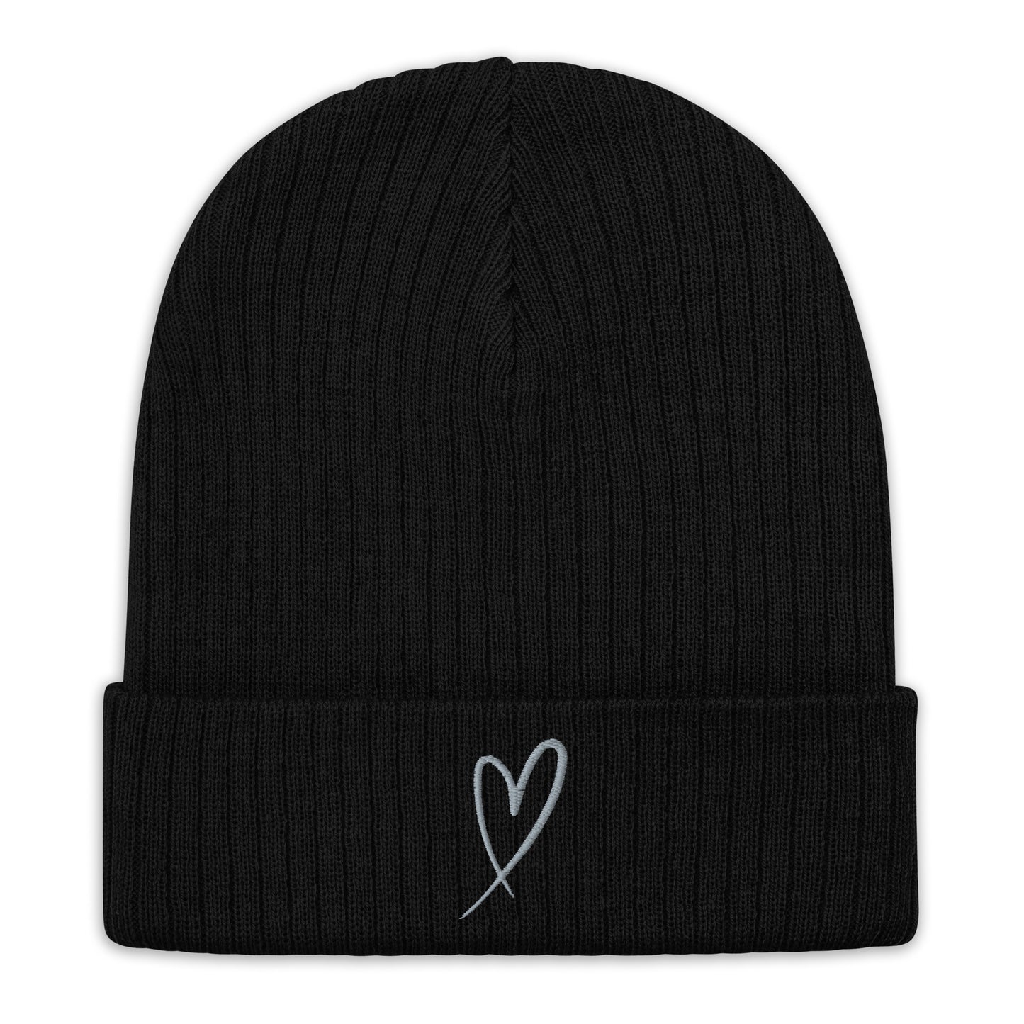 BLACK GREY HEART BEANIE