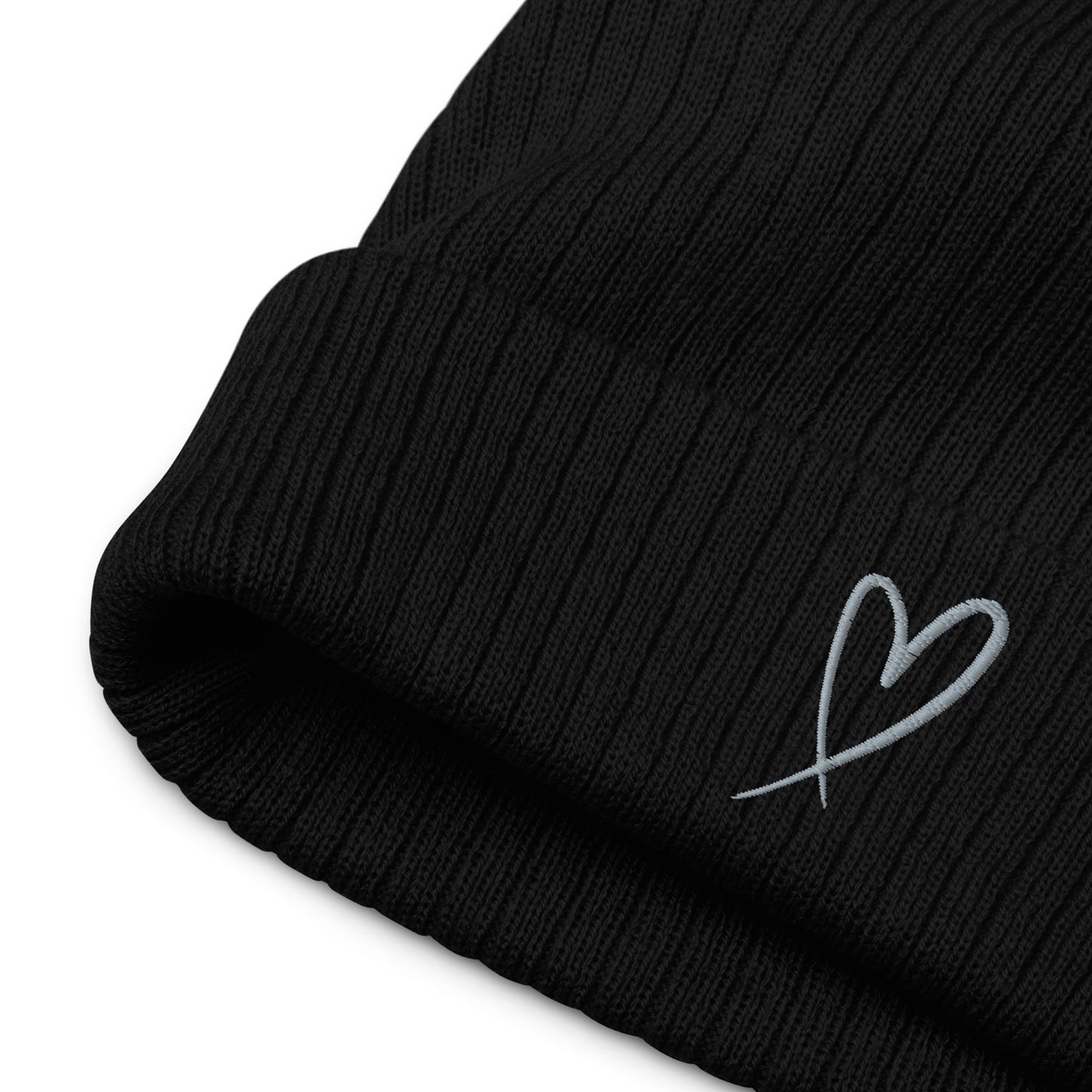 BLACK GREY HEART BEANIE